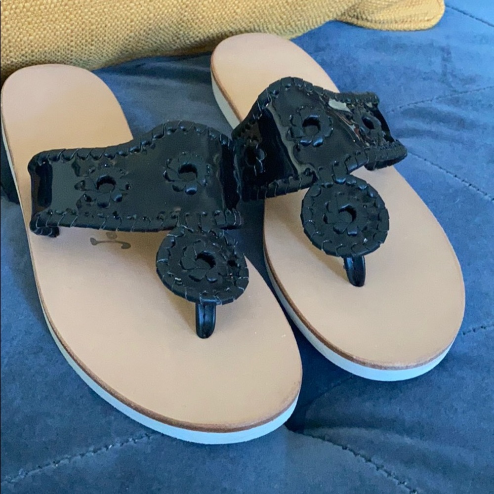 Jack Rogers Black Patent Leather Boating Sandals